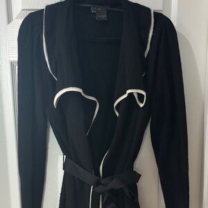 Bloomingdale's 100% Cashmere Black Cardigan with White Trim